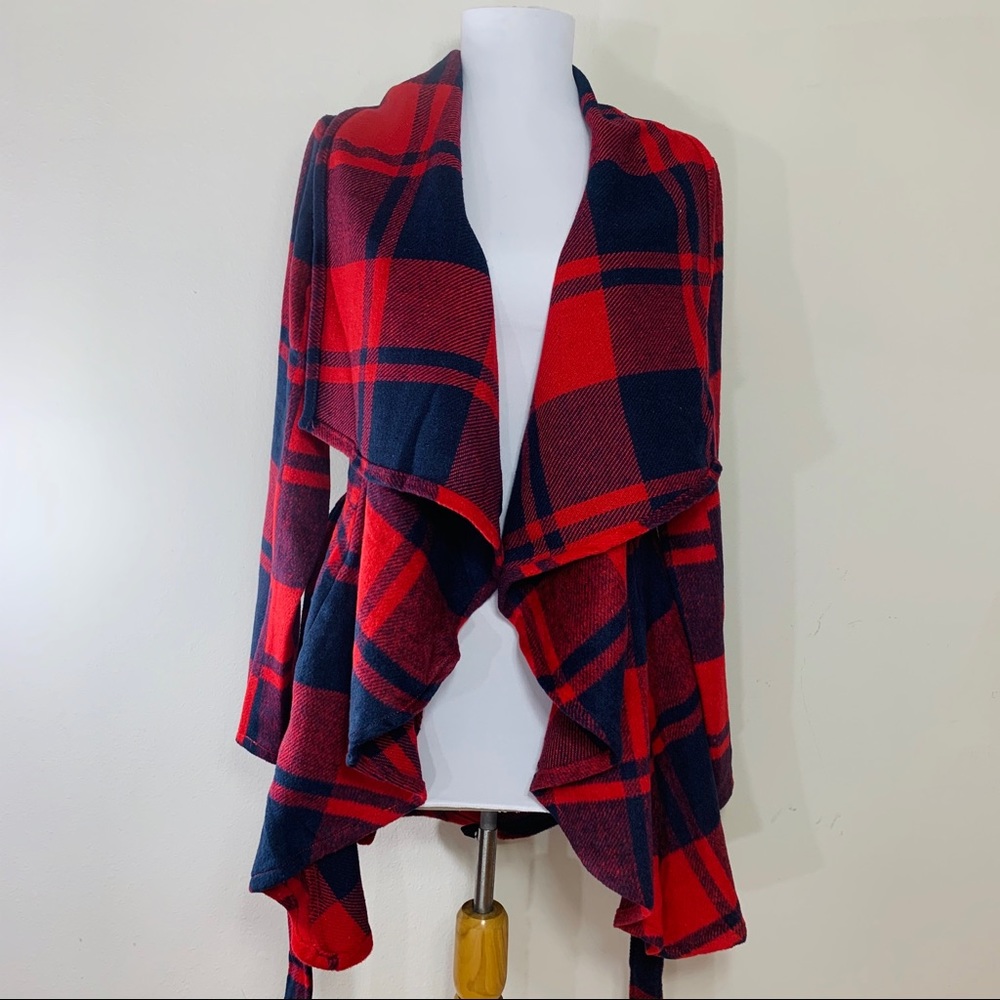 FAVLUX FASHION | Waterfall Jacket Red Navy Plaid - Picture 5 of 8